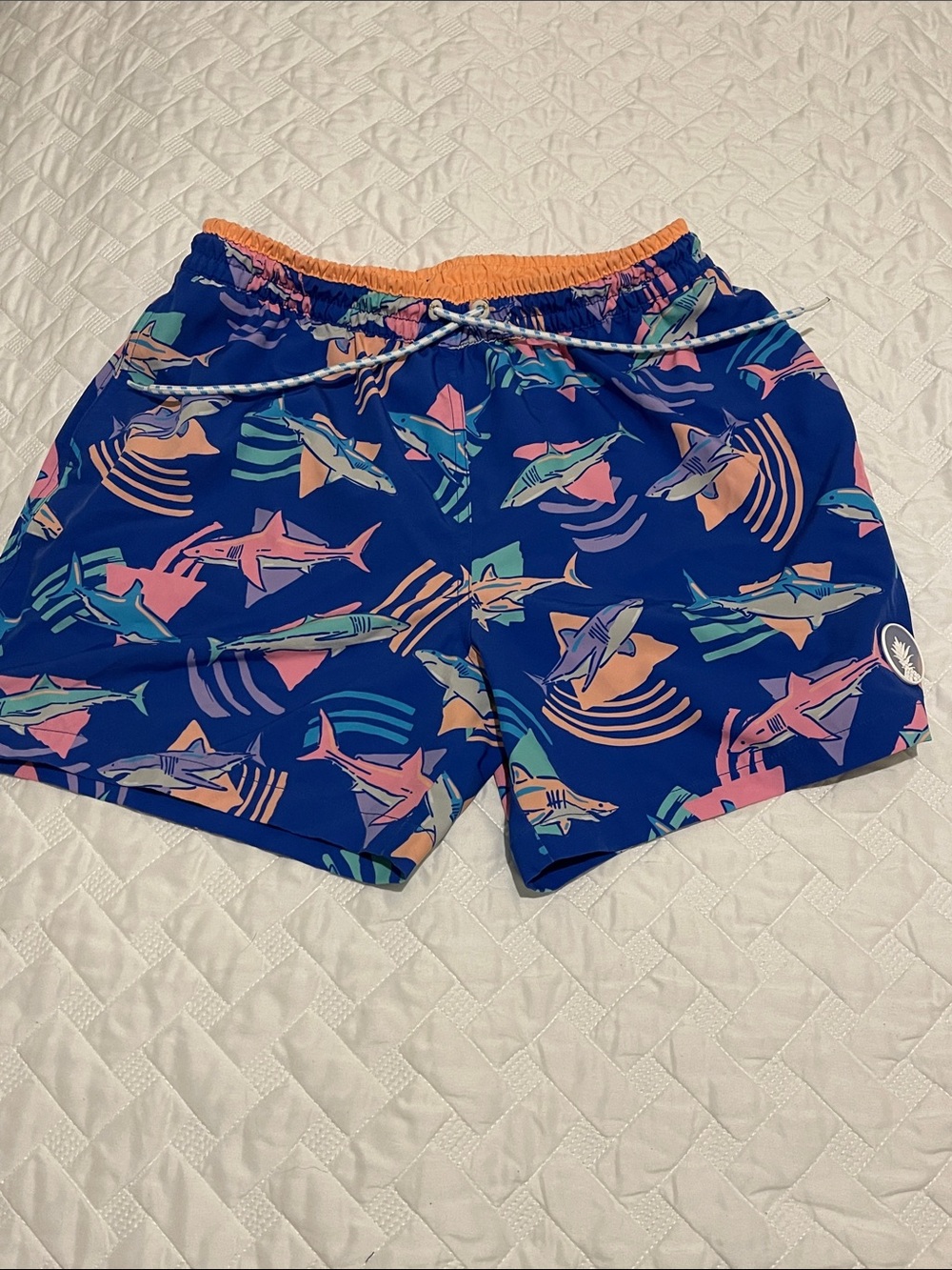 chubbies blue Swim Trunks with Multicolor Shark Print